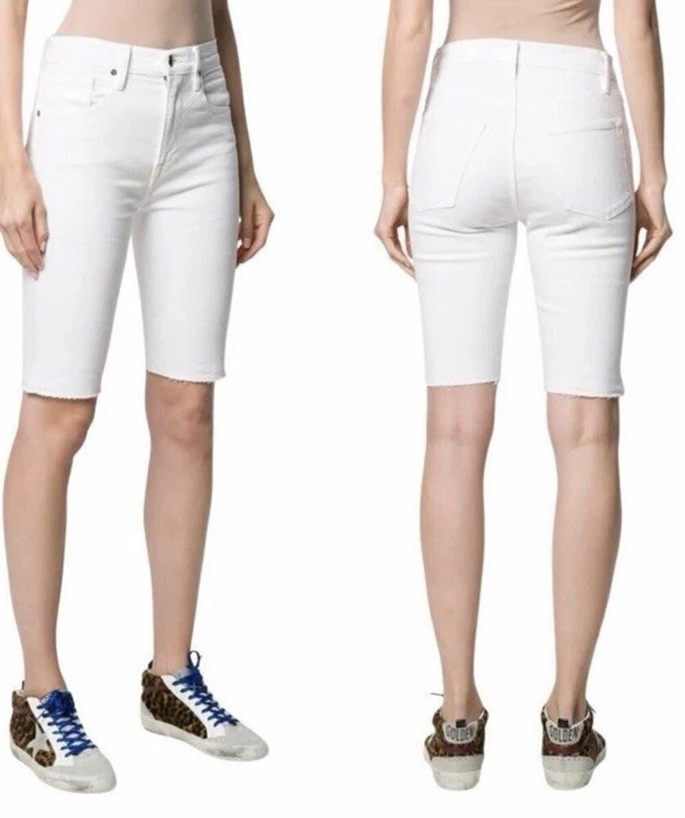 Frame Le Vintage Bermuda Shorts Women's 25 White Denim High Rise Stretch NWT